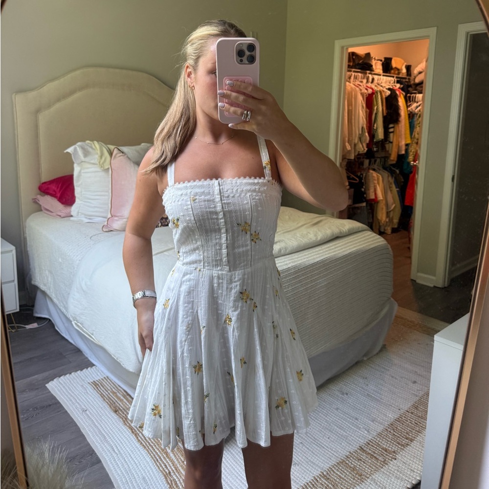 Olivaceous White Dress with Yellow Floral Accents